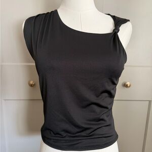 Black Asymmetrical Shoulder Knot Top Size Medium NWOT